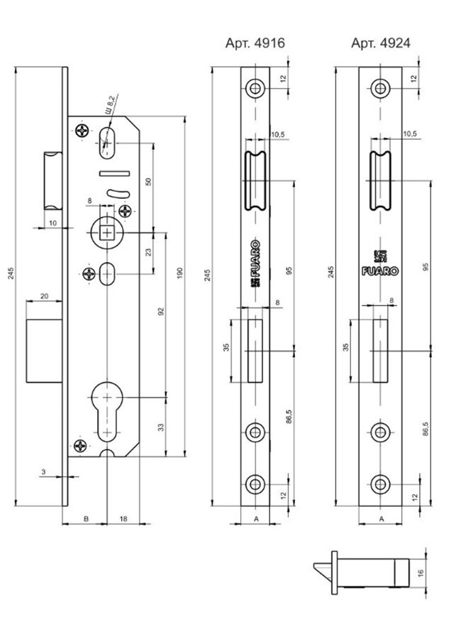 Корпус врезного замка Fuaro PROF4916-40-92 CP - 1