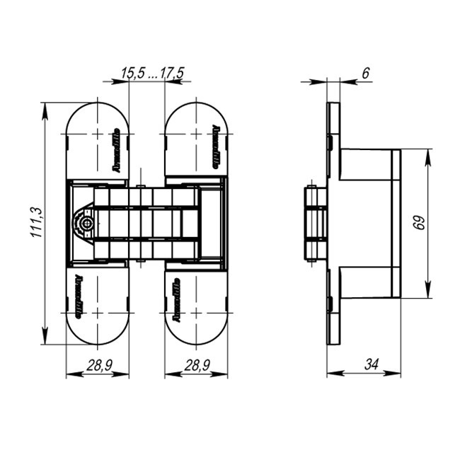 Петля скрытой установки Armadillo 1160UN3D SC матовый хром - 7