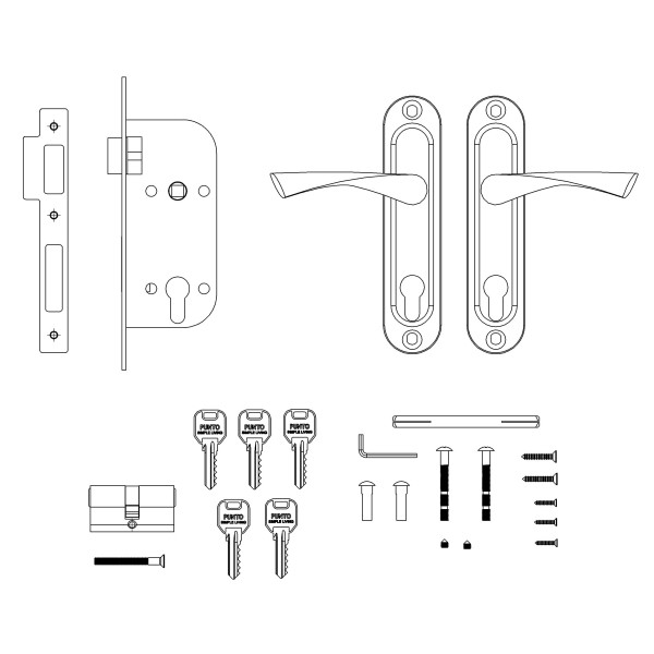 Замок врезной цилиндровый с защёлкой в комплекте с ручкой KIT P16 4070 CRONA AB (бронза), 5 кл. - 2