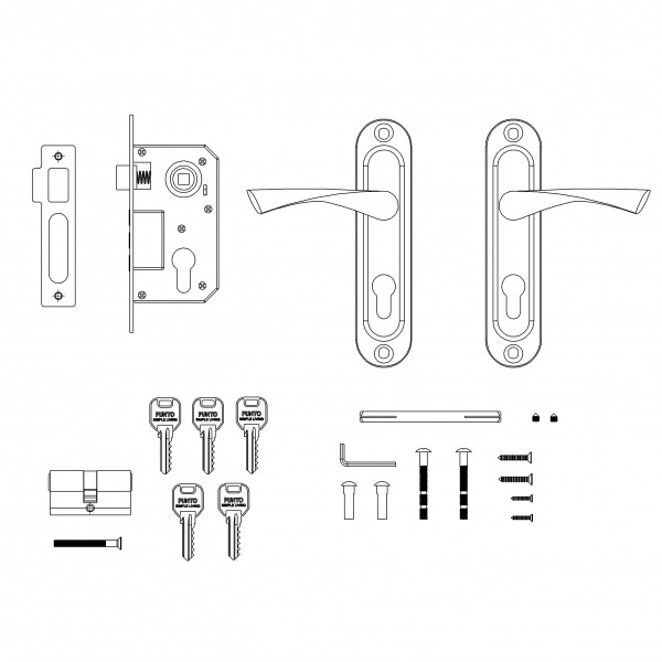 Замок врезной цилиндровый с защёлкой в комплекте с ручкой KIT P15 4061-3 CRONA AB (бронза), 5 кл. - 2