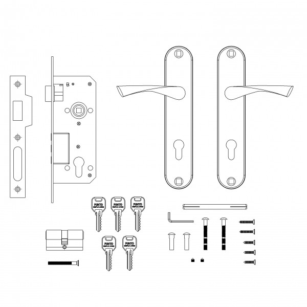 Замок врезной цилиндровый с защёлкой в комплекте с ручкой KIT P90 4585-3 CRONA AB (бронза), 5 кл. - 2