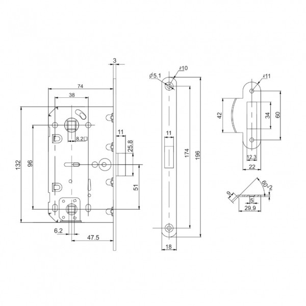 Защелка врезная PL96WC-50 BL (черный) - 2 Защелка врезная PL96WC-50 BL (черный) - 2