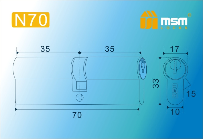 Цилиндровый механизм MSM N70 SN (70=35+35) мм матовый никель  - 5