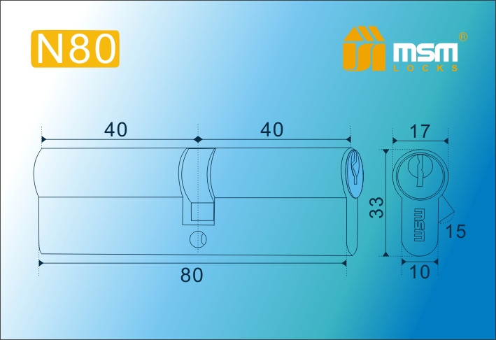 Цилиндровый механизм MSM N80 SN (80=40+40) мм матовый никель - 4 Цилиндровый механизм MSM N80 SN (80=40+40) мм матовый никель - 4