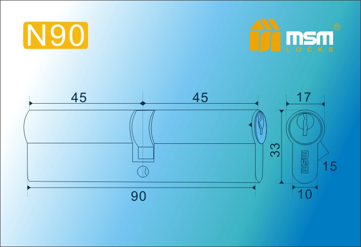 Цилиндровый механизм MSM N90 PB (90=45+45) мм полированная латунь - 2