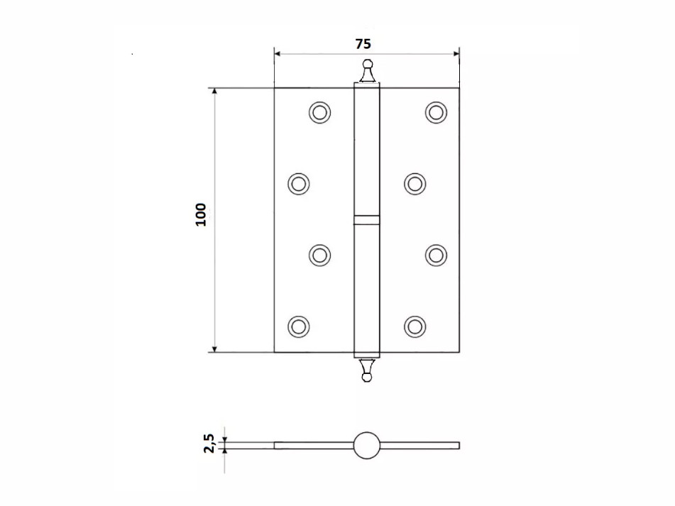 Петля дверная Palladium N 610-S-4 PC левая, перламутровый хром - 1