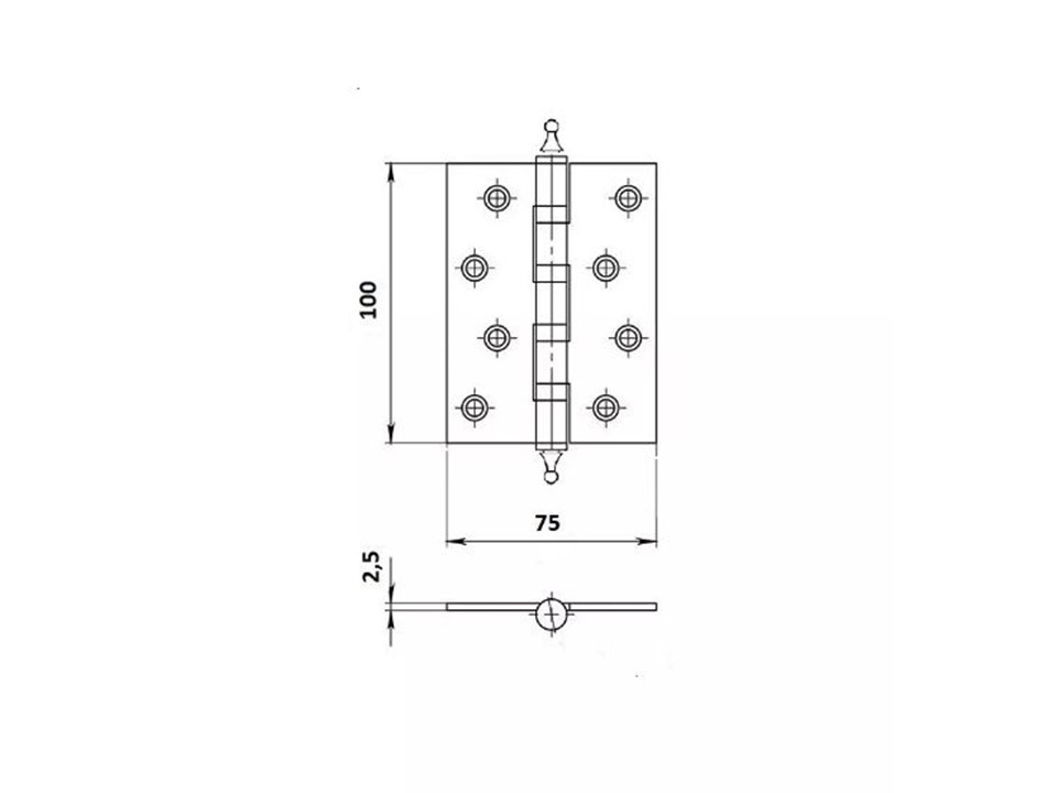 Петля дверная универсальная Palladium N 500 A-S-4 CP Хром - 1