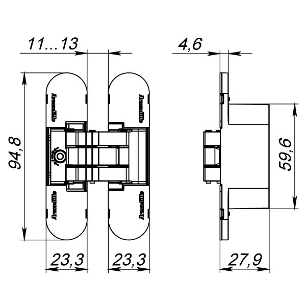 Петля скрытой установки Armadillo U3D4000 (9540UN3D) AB бронза   - 2