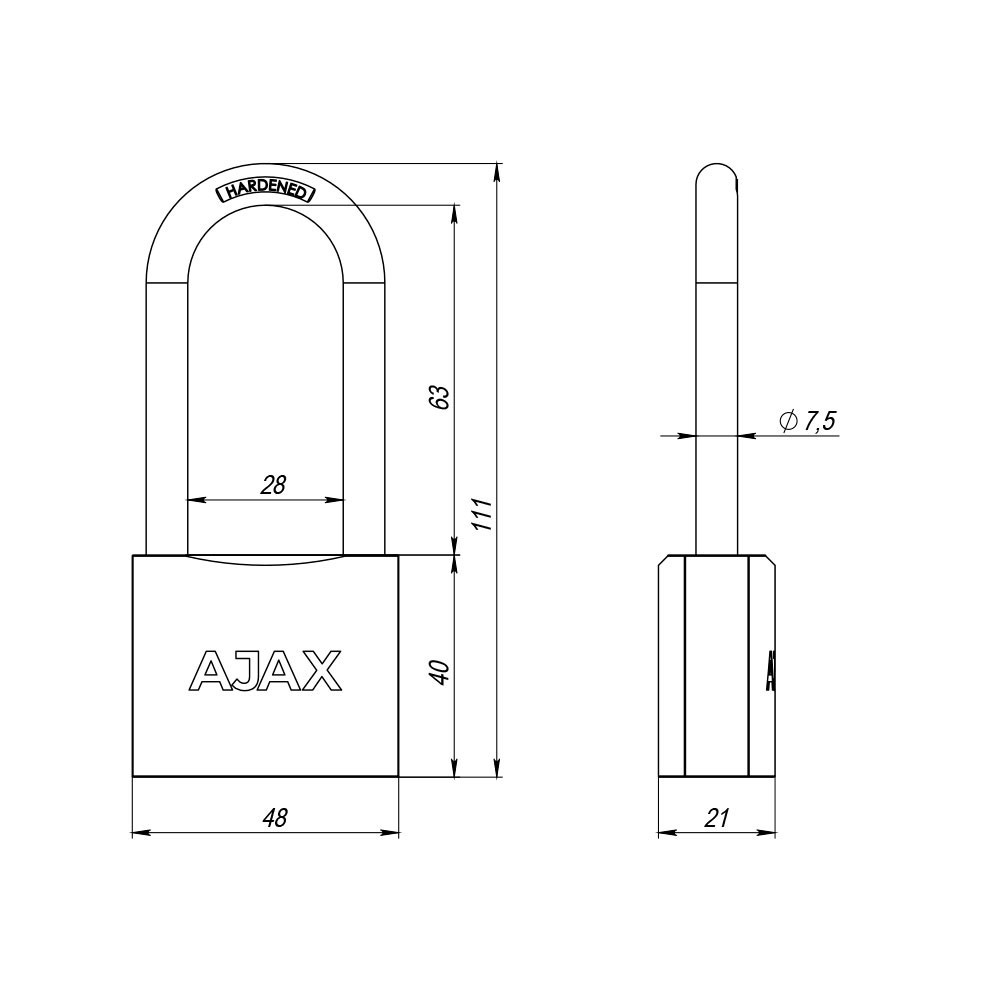Замок навесной Ajax PD-0150-L 3 key - 3