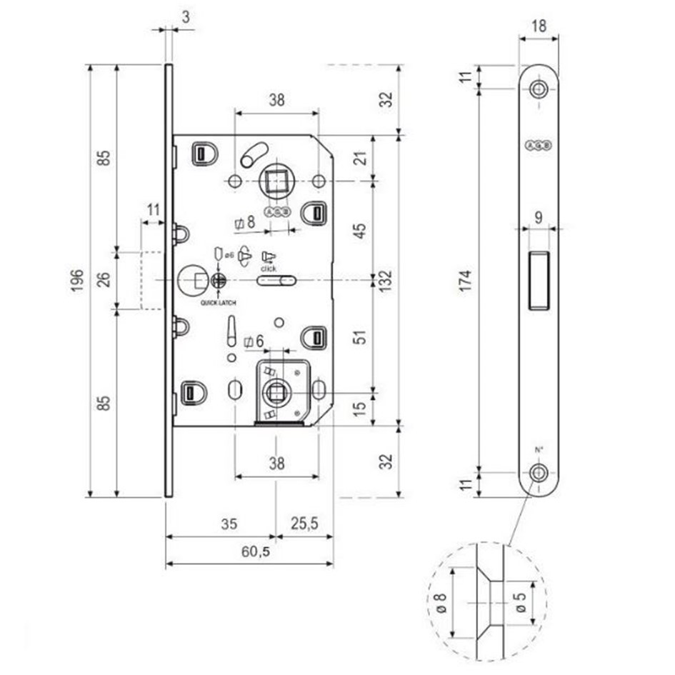 Защелка врезная AGB Polaris 2XT B06102.50.F9 + ответная часть B02402.05.F9 графит (титан) - 2 Защелка врезная AGB Polaris 2XT B06102.50.F9 + ответная часть B02402.05.F9 графит (титан) - 2