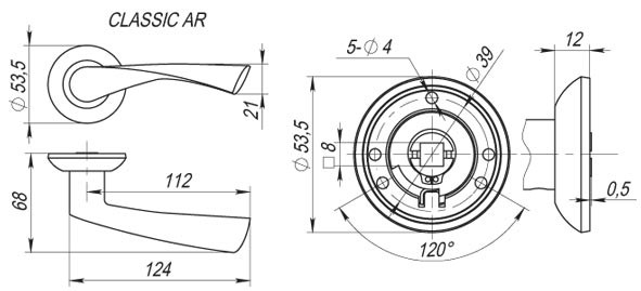 Ручка раздельная CLASSIC AR CP-8 хром, квадрат 8x140 мм - 2